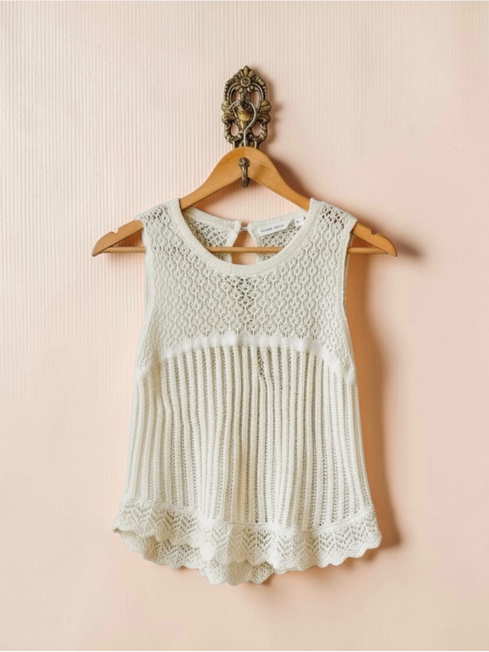 NWT Altar'd State Cream Open-Knit Crochet Tank Top Boho